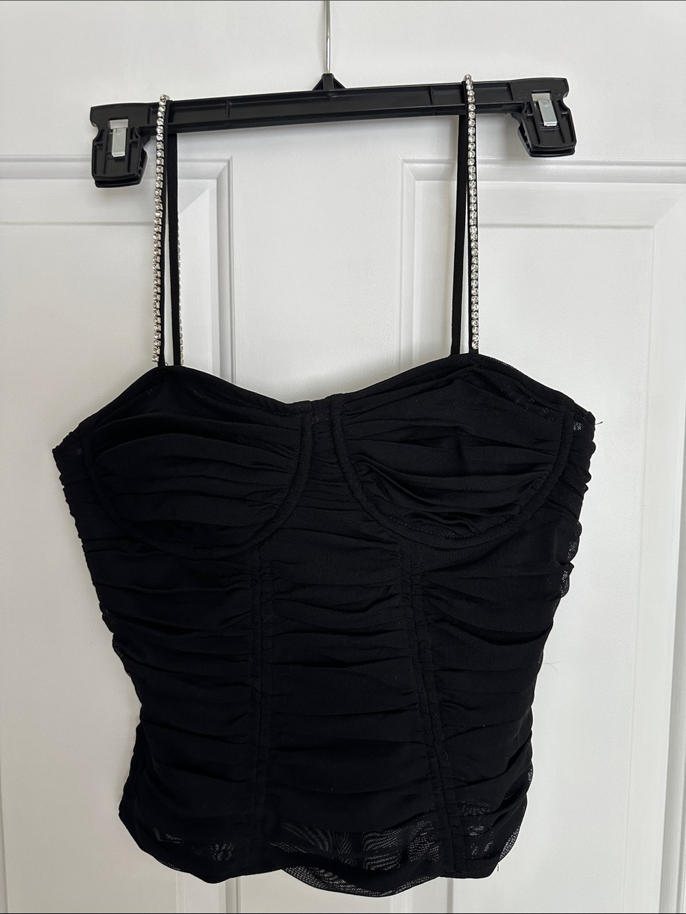 Rachel Zoe Black Ruched Bustier Top with Rhinestone Straps
